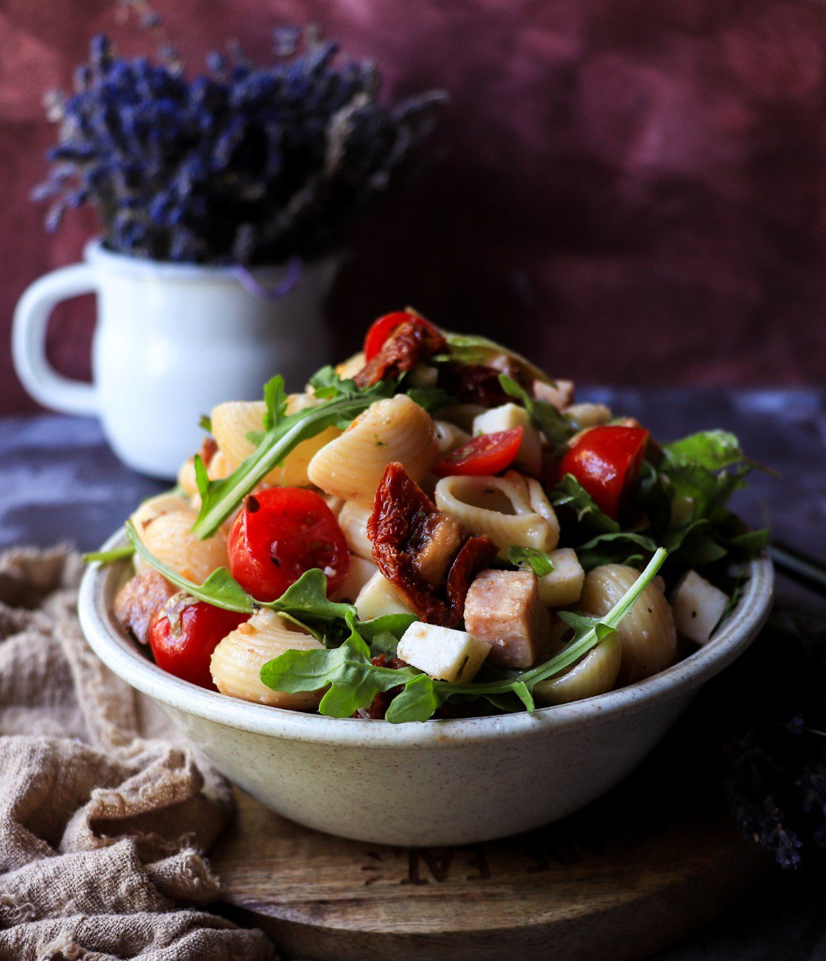 Pasta Salad with Lavender, Ham, and Mozzarella