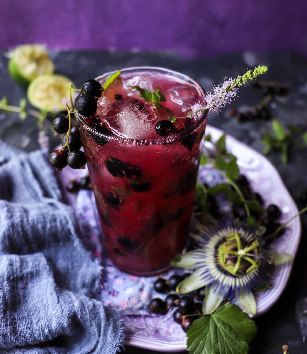 Blackcurrant mojito cocktail