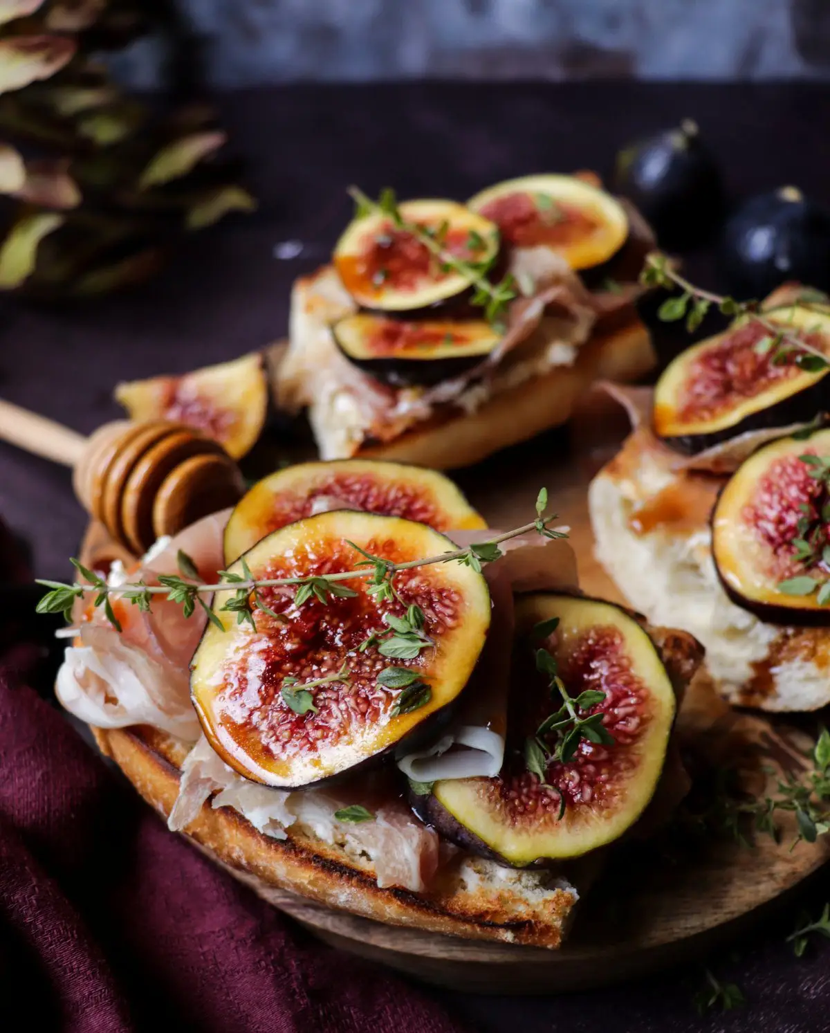 Fig Prosciutto Bruschetta with goat cheese, honey, and thyme