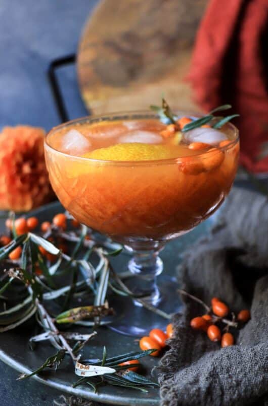 Honey Sea Buckthorn Cocktail with Ginger and Rum