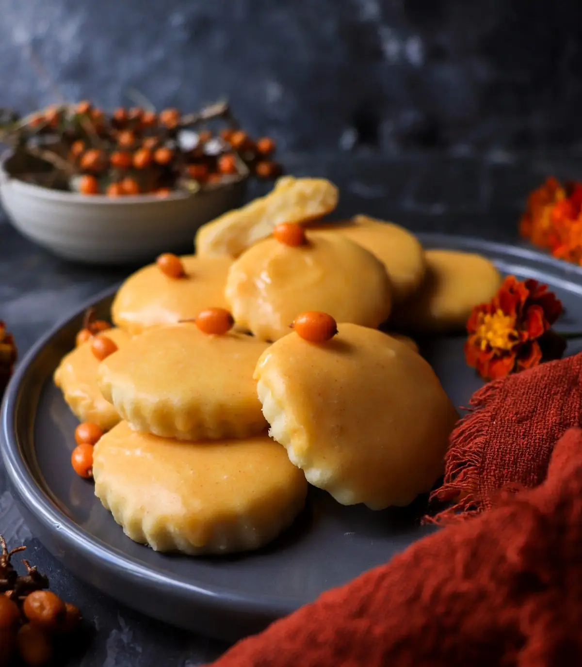 Shortbread Cookies with Sea Buckthorn Glaze