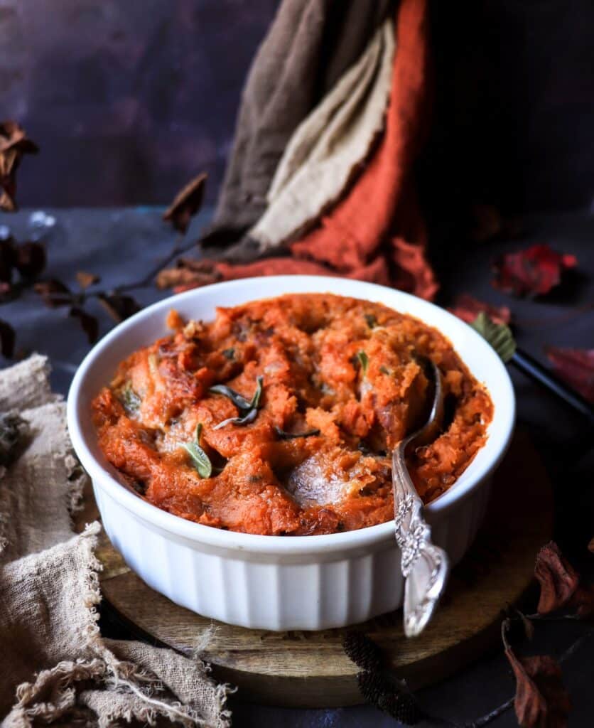 Baked Mashed Sweet Potatoes recipe with Prosciutto and Sage