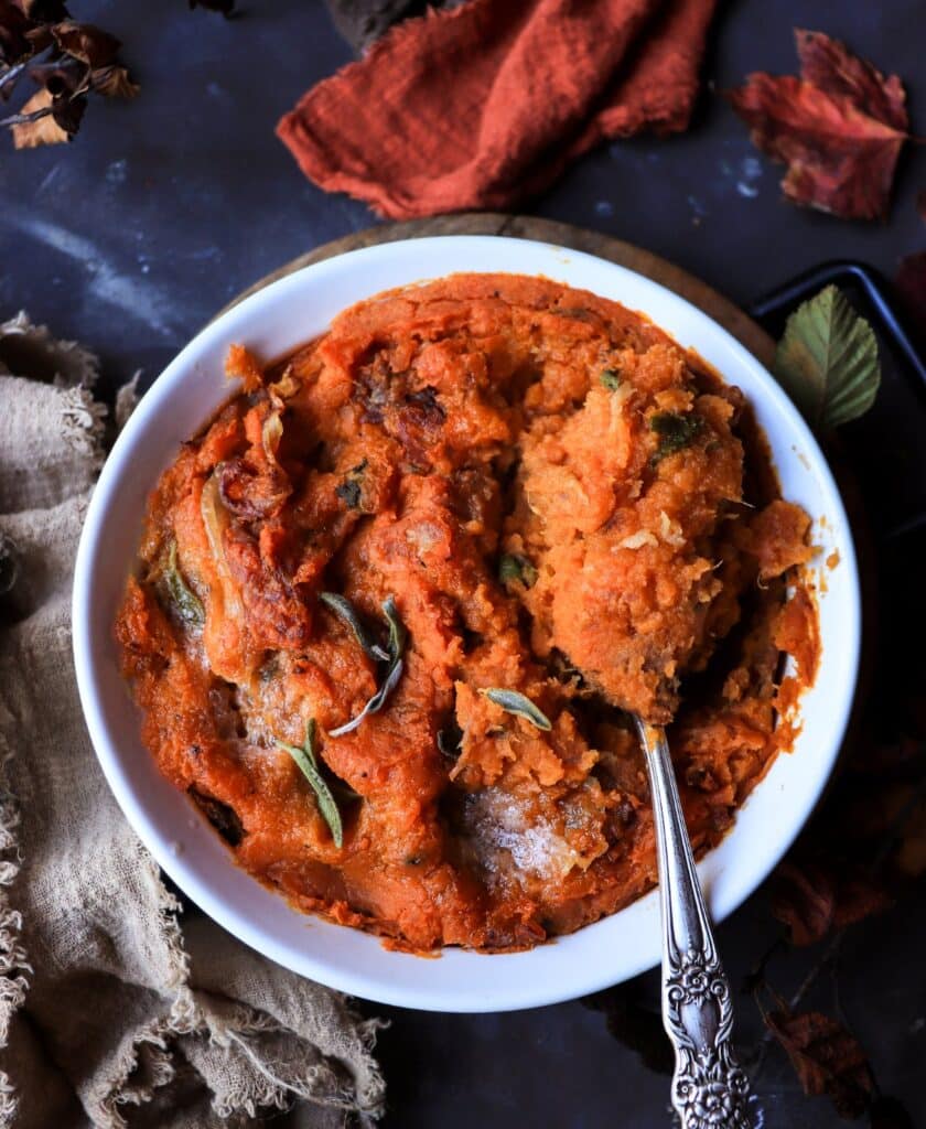 Baked Mashed Sweet Potatoes recipe with Prosciutto and Sage