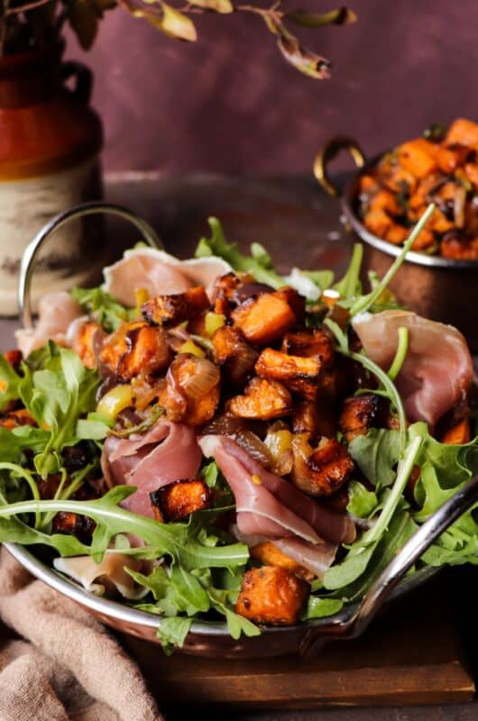 Roasted Sweet Potato Salad with Caramelized Onions and Prosciutto