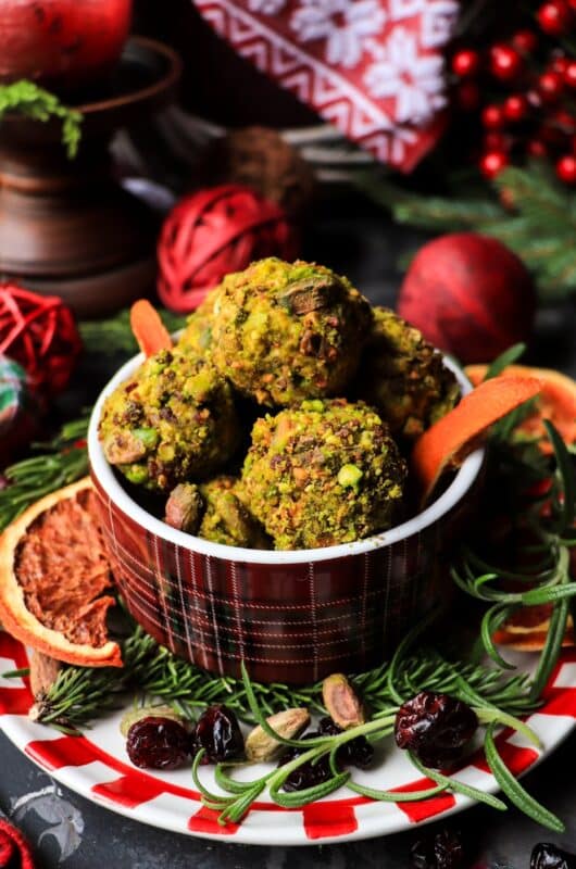 Cranberry Pistachio Goat Cheese Balls with Honey and Rosemary