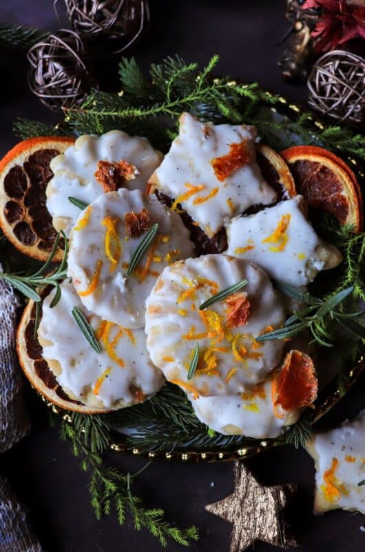 Festive Orange Cardamom Shortbread with Brandy Glaze