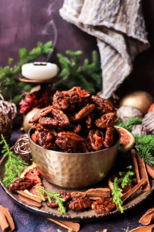 Festive Toffee Orange Brandy Pecans - Easy Stovetop Recipe for the Holidays