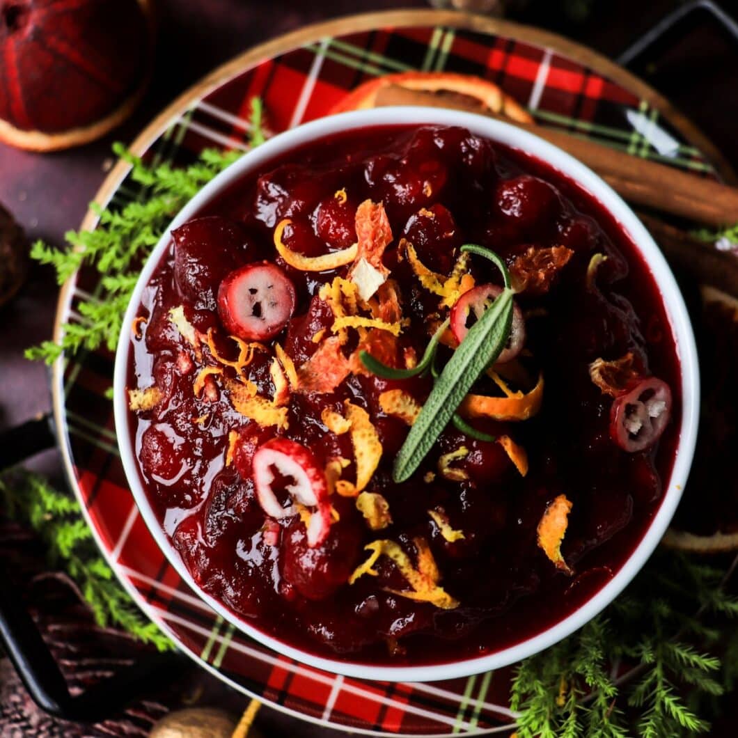 Honey Orange Cranberry Sauce with Rosemary