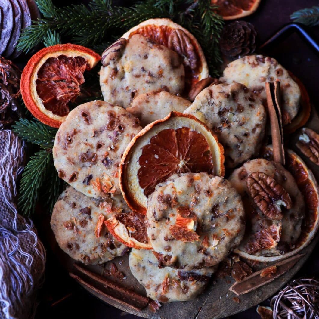 Orange Pecan Toffee Shortbread Cookies