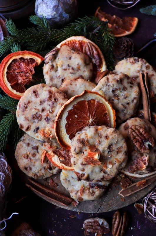 Orange Pecan Toffee Shortbread Cookies