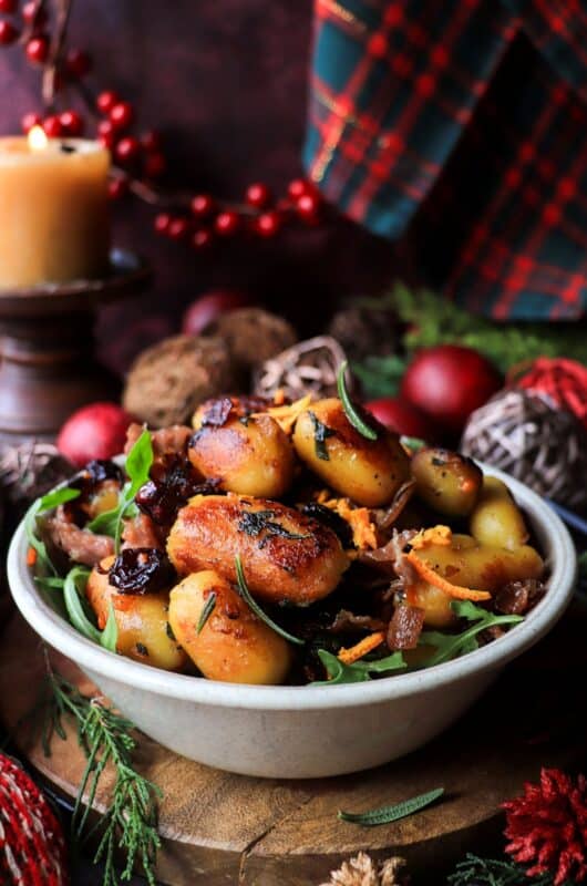 Pan-Fried Gnocchi with Prosciutto, Cranberries and Clementine