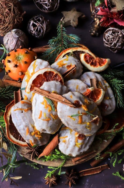 Spiced Orange Madeleines with Brandy Glaze