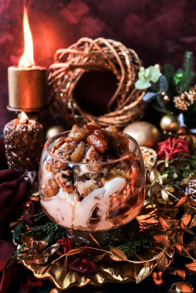 Caramelized Brandy Pear Trifle with Goat Cheese and Panettone