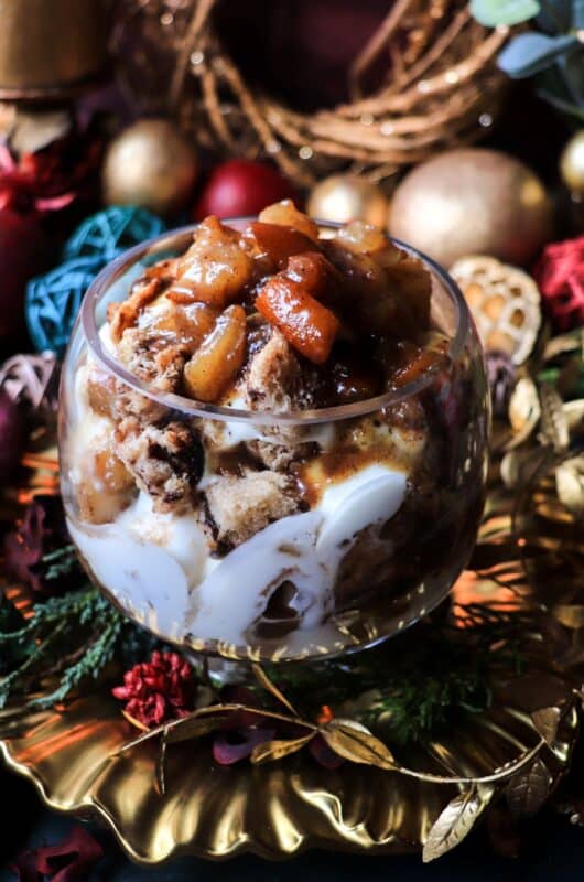 Caramelized Brandy Pear Trifle with Goat Cheese and Panettone