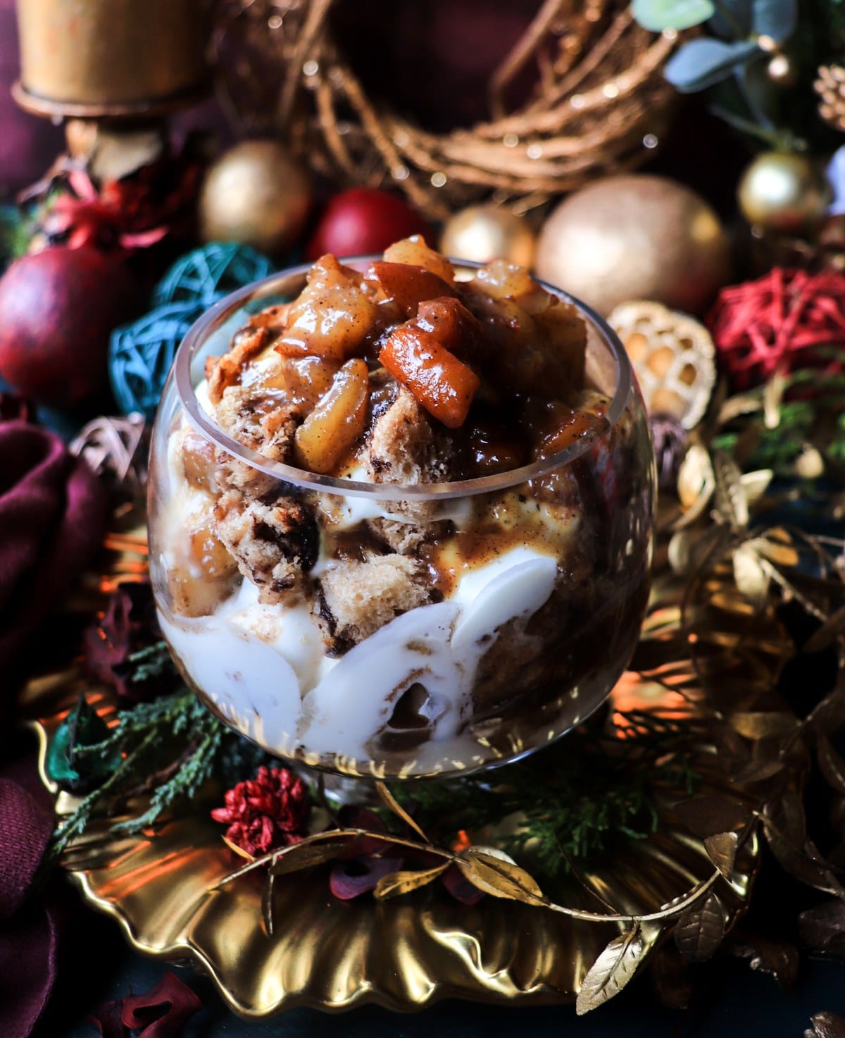 Caramelized Brandy Pear Trifle with Goat Cheese and Panettone