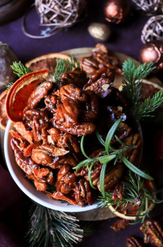 Caramelized Honey Orange Rosemary Pecans with Brandy