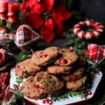 Coffee Candy Cane Shortbread Cookies with M&Ms