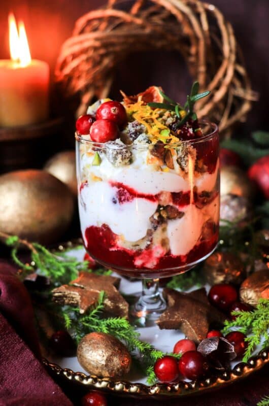 Cranberry Greek Yogurt Trifle with Shortbread and Pistachios