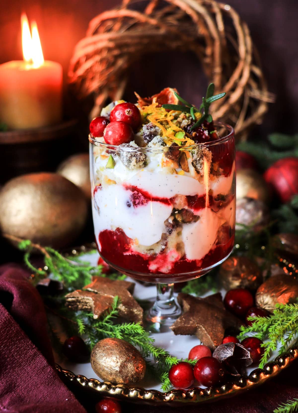 Cranberry Greek Yogurt Trifle with Shortbread and Pistachios