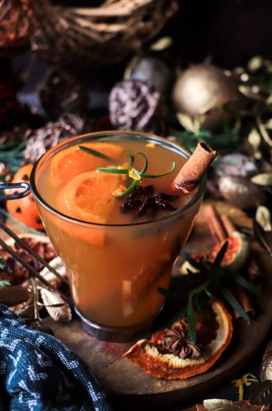 Festive Mulled Apple Cider with Clementine and Rosemary