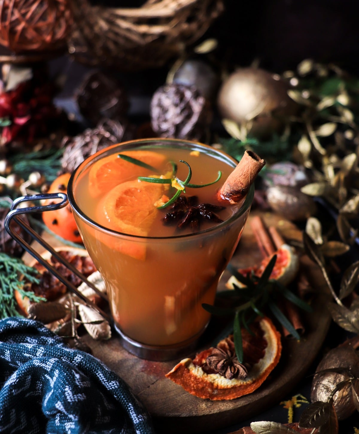 Festive Mulled Apple Cider with Clementine and Rosemary