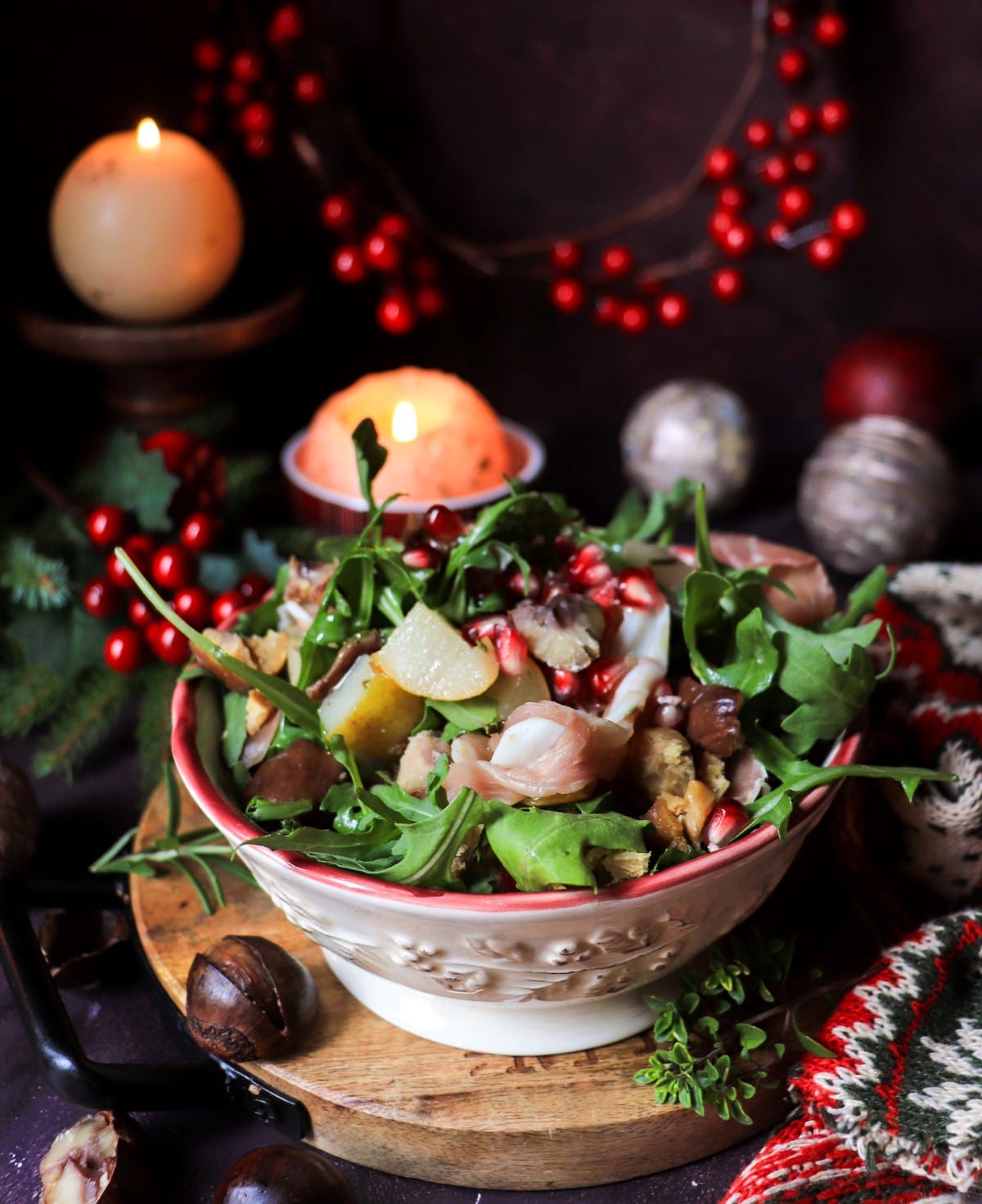 Pear Chestnut Salad with Prosciutto and Pomegranate