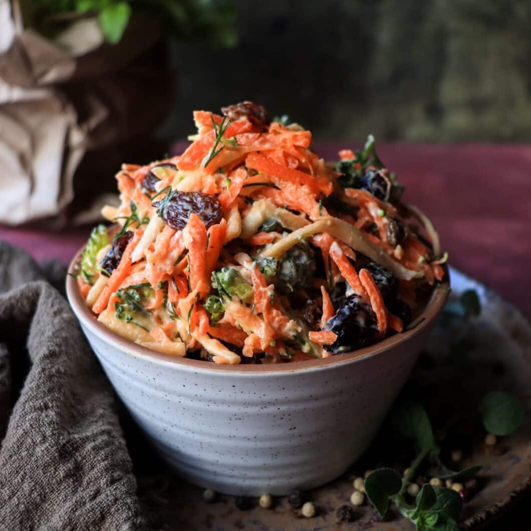 Raw Broccoli Carrot Parsnip Salad with Cranberries