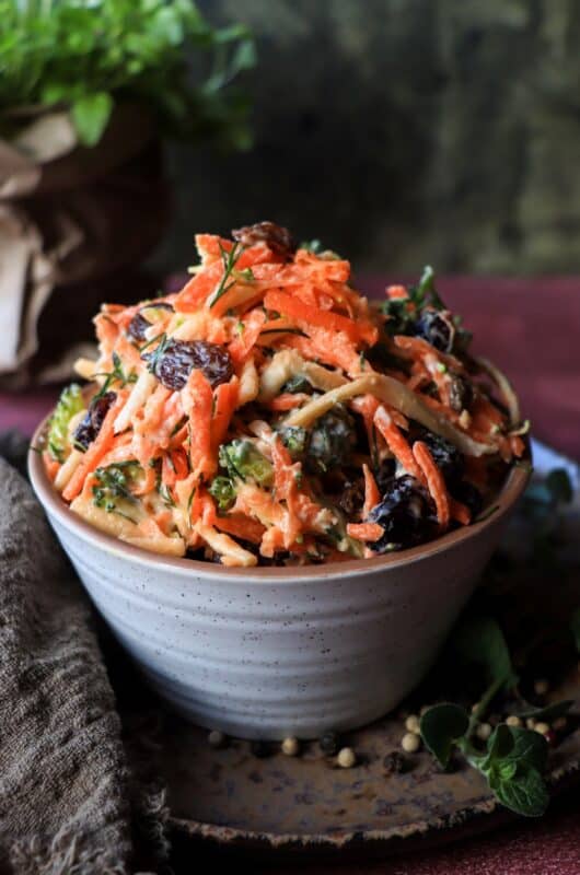 Raw Broccoli Carrot Parsnip Salad with Cranberries