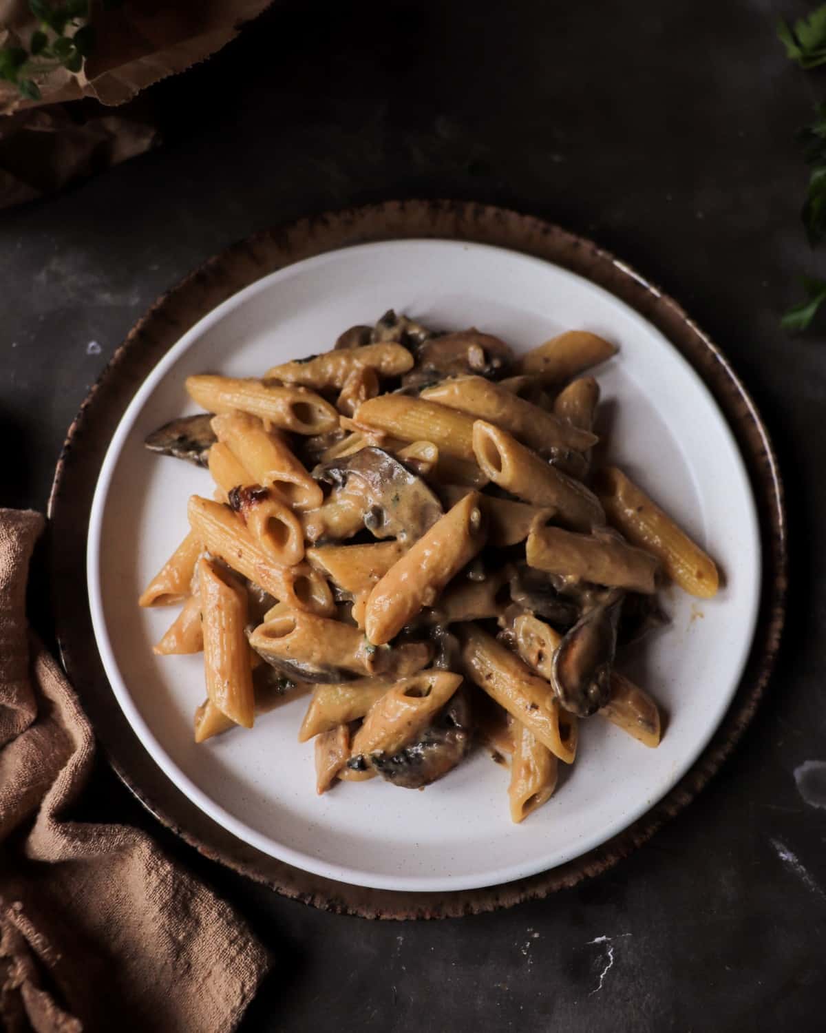 Creamy mushroom Marsala pasta with penne, sautéed mushrooms, and a silky Marsala wine sauce.