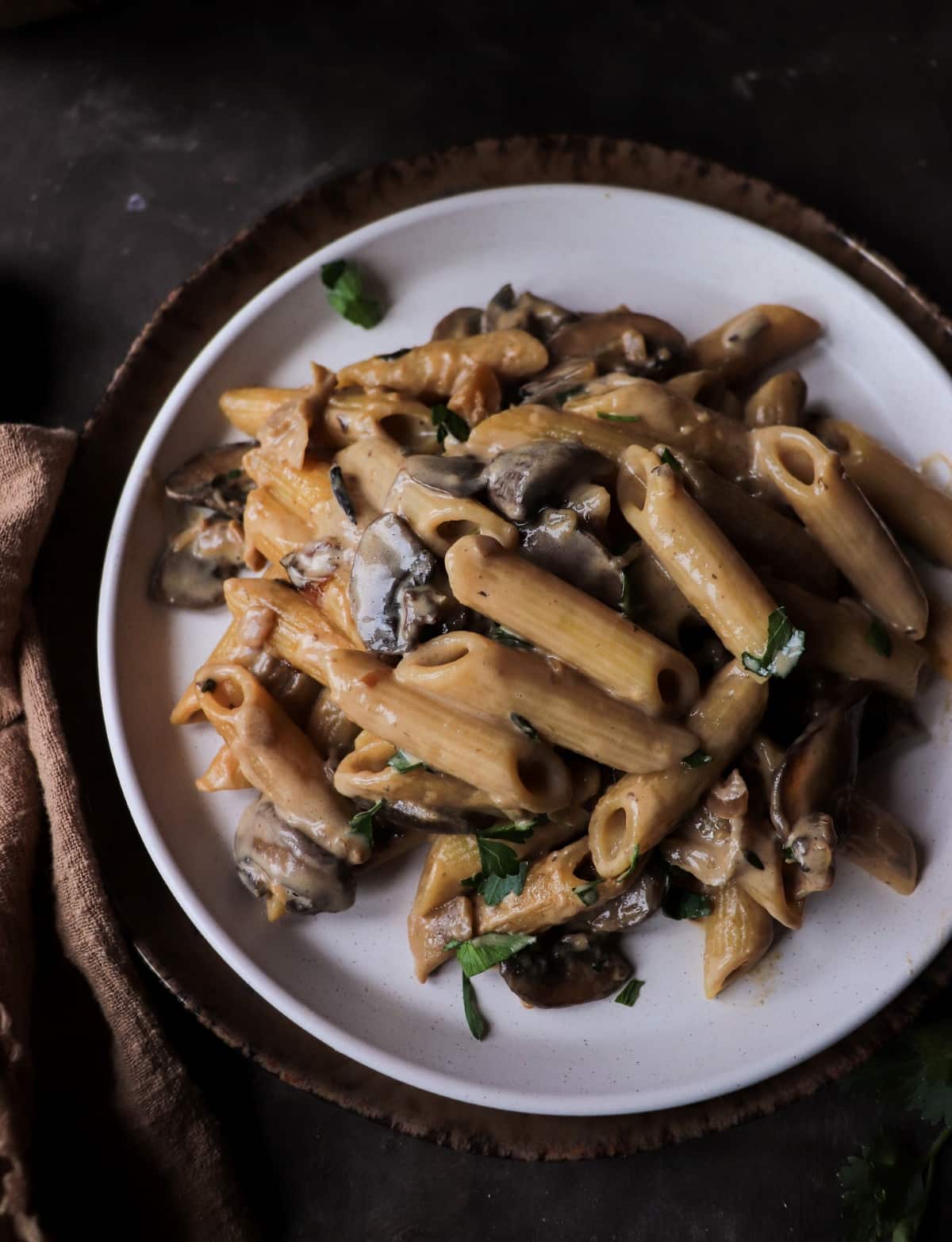 Easy mushroom Marsala pasta recipe with penne and rich creamy wine sauce.