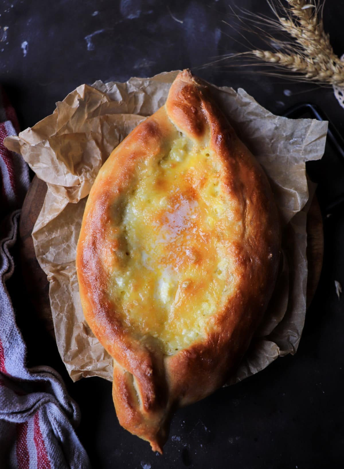 Georgian khachapuri cheese bread baked until golden and served warm