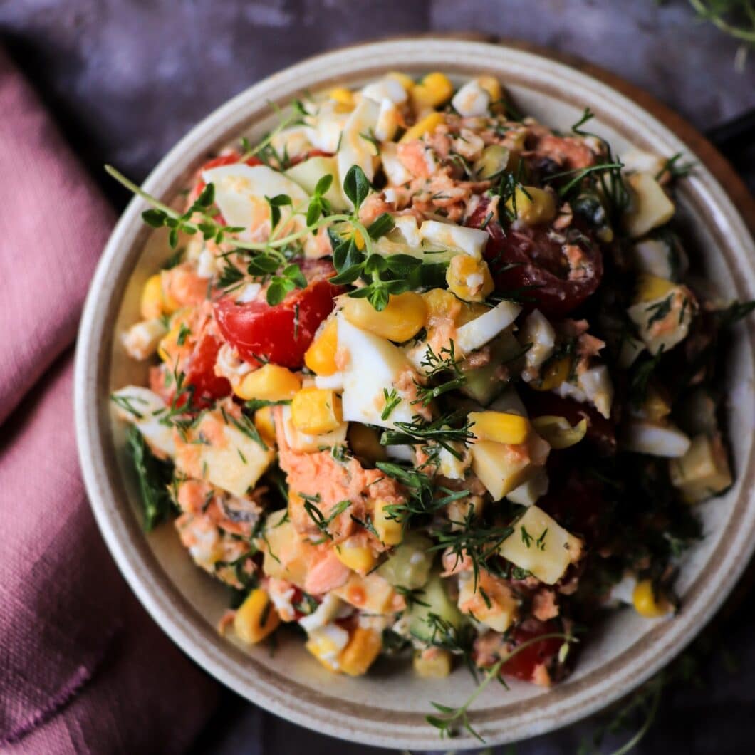 Canned Salmon and Egg Salad with Sweet Corn