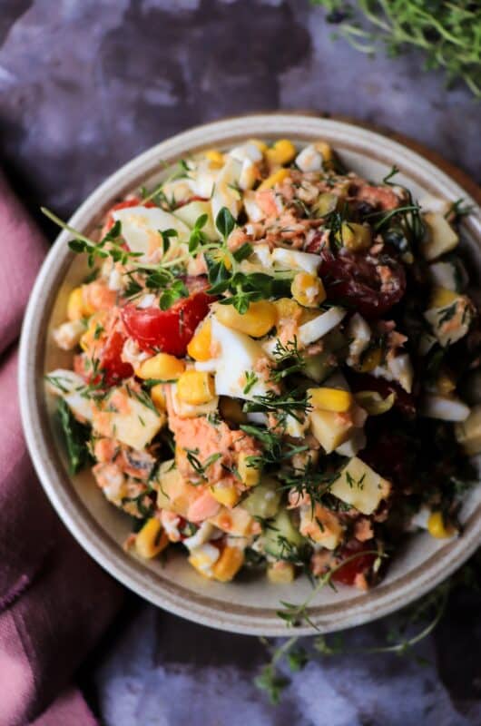 Canned Salmon and Egg Salad with Sweet Corn