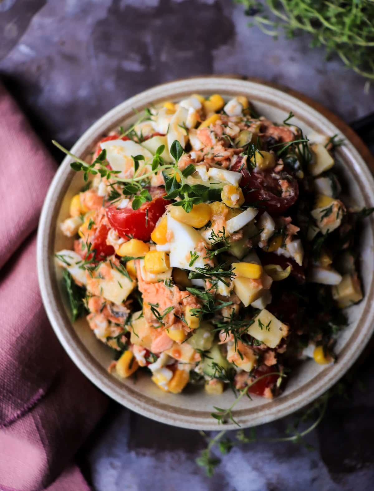 Canned Salmon and Egg Salad with Sweet Corn