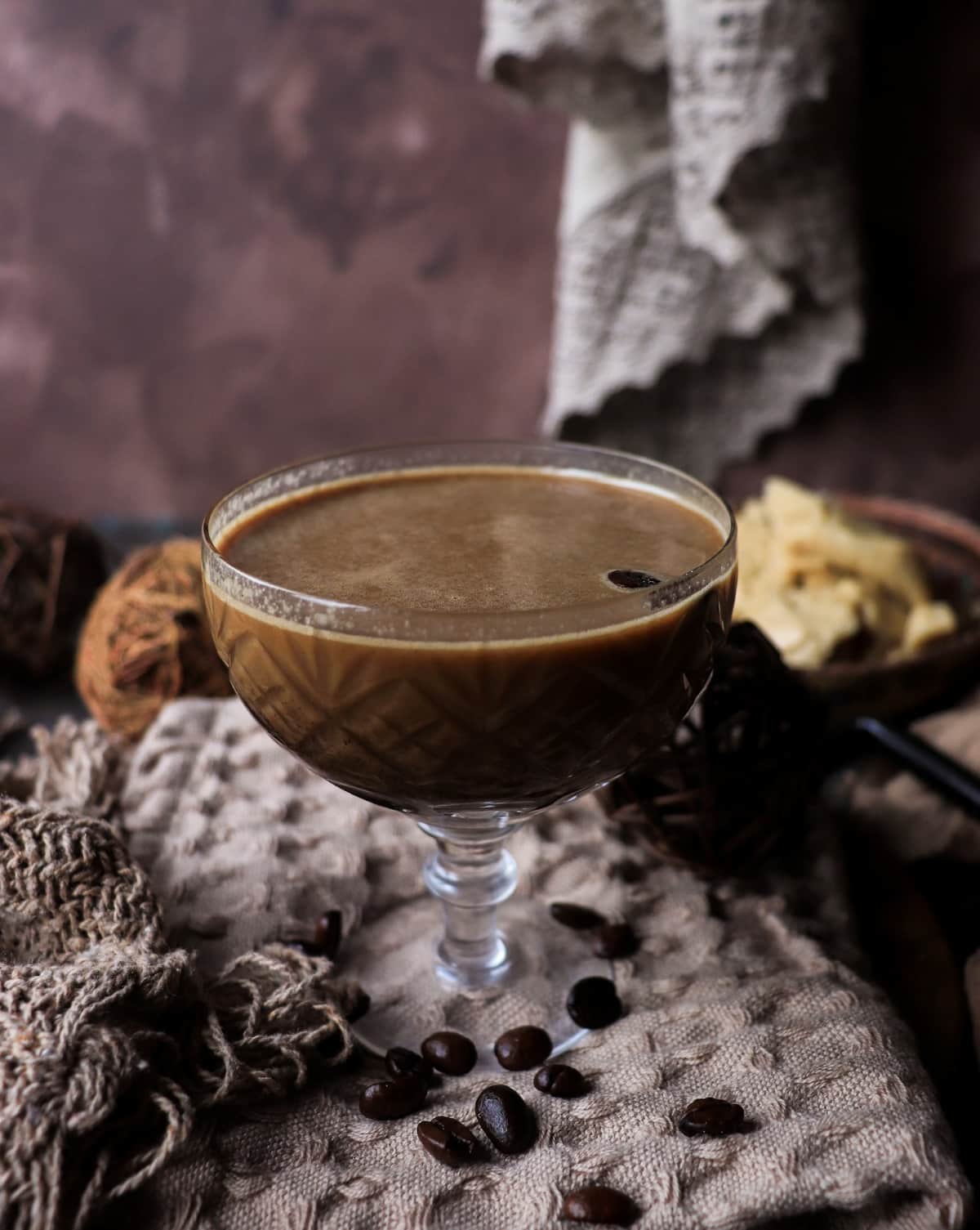 Creamy dessert cocktail with halva and Kahlua