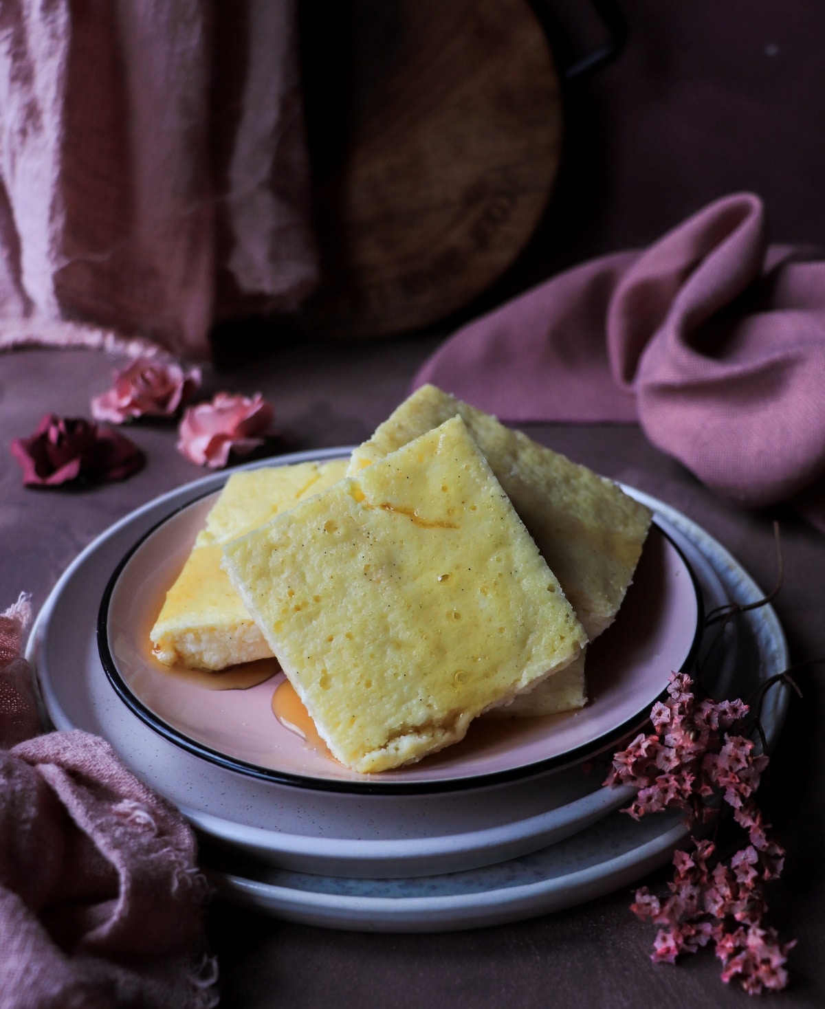 Cottage Cheese Casserole - high protein breakfast and healthy dessert  with maple syrup