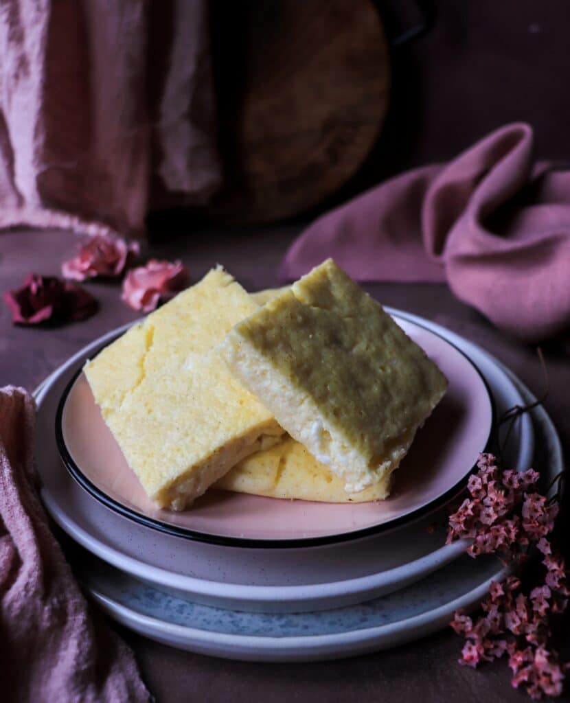 curd cottage cheese casserole sliced into squares
