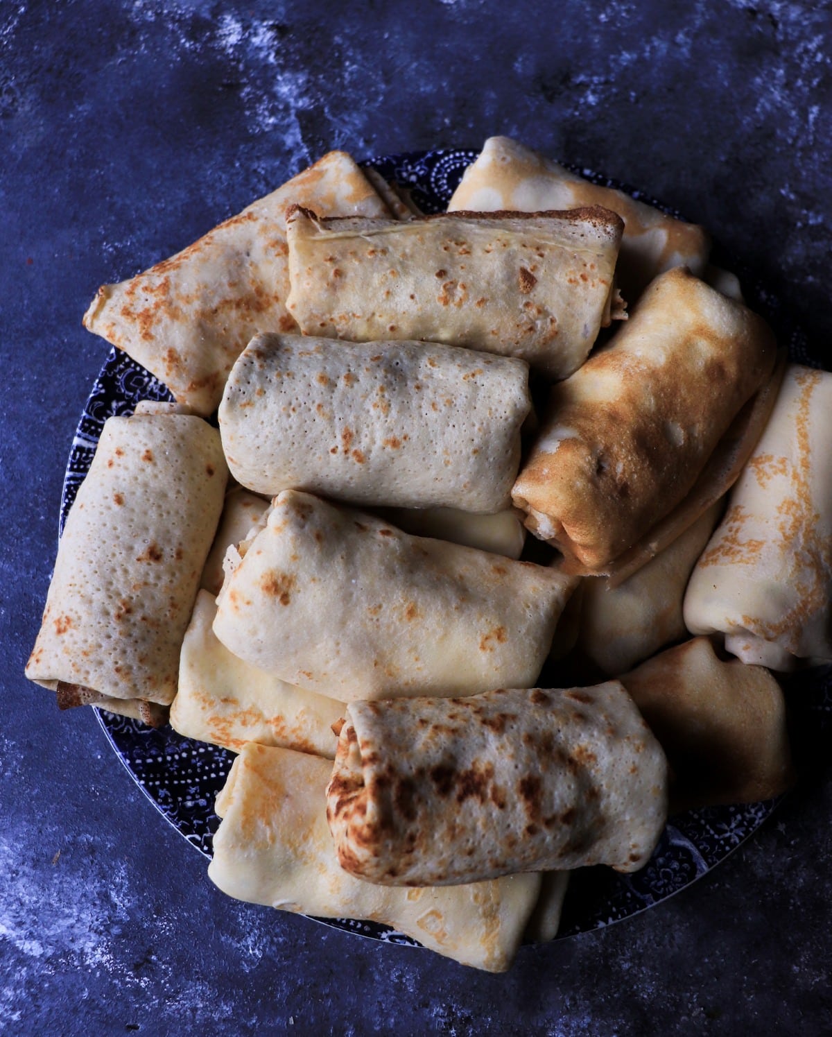 assembled cottage cheese crepes before frying
