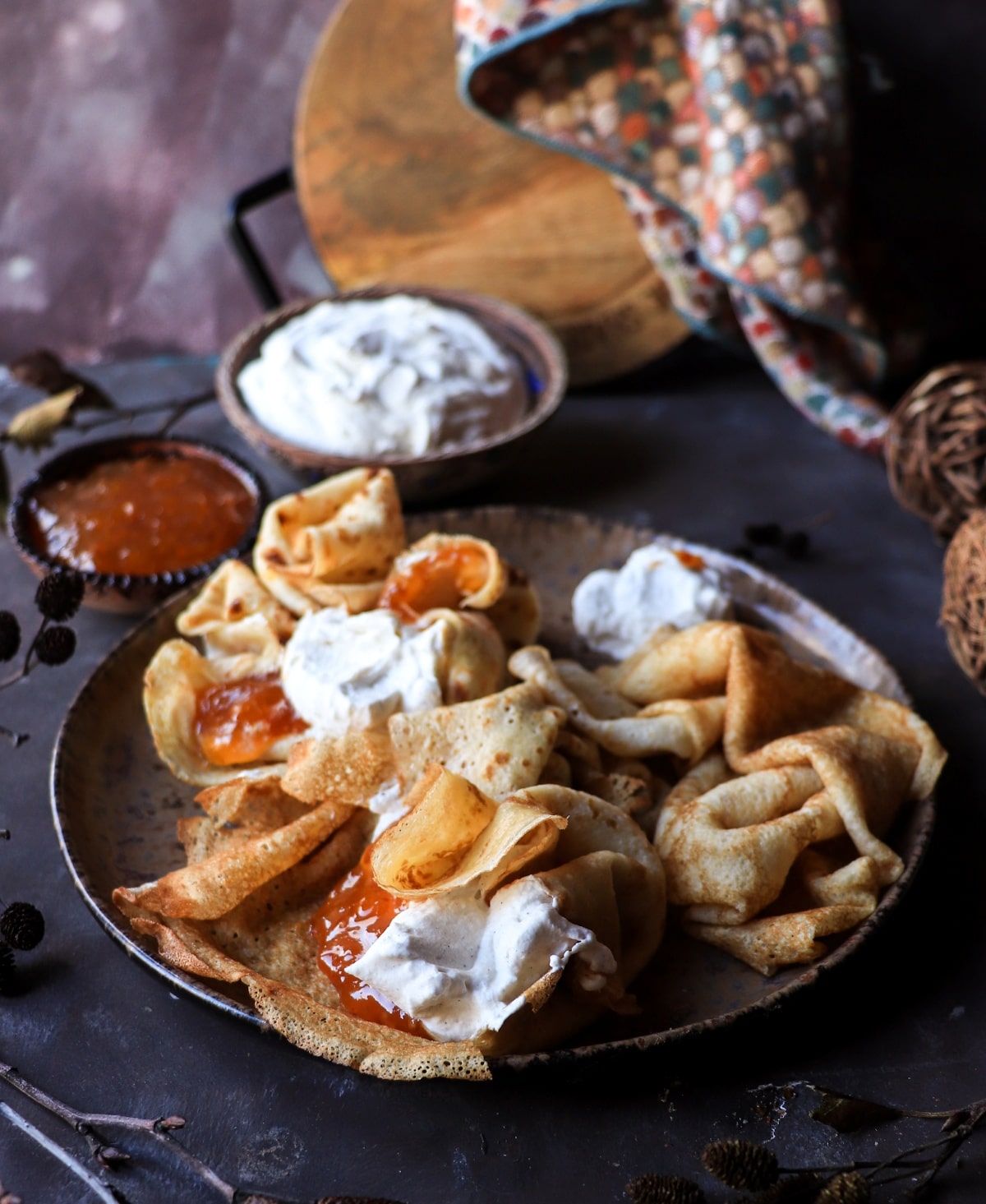 Nordic-inspired dessert crêpes with cloudberry jam and cardamom cream