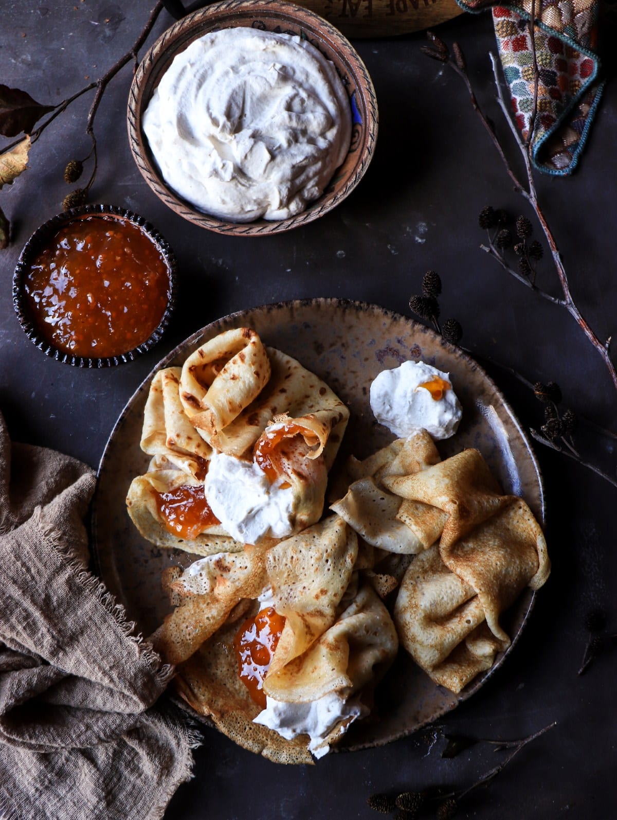 Nordic-inspired crêpes with cloudberry jam and cream