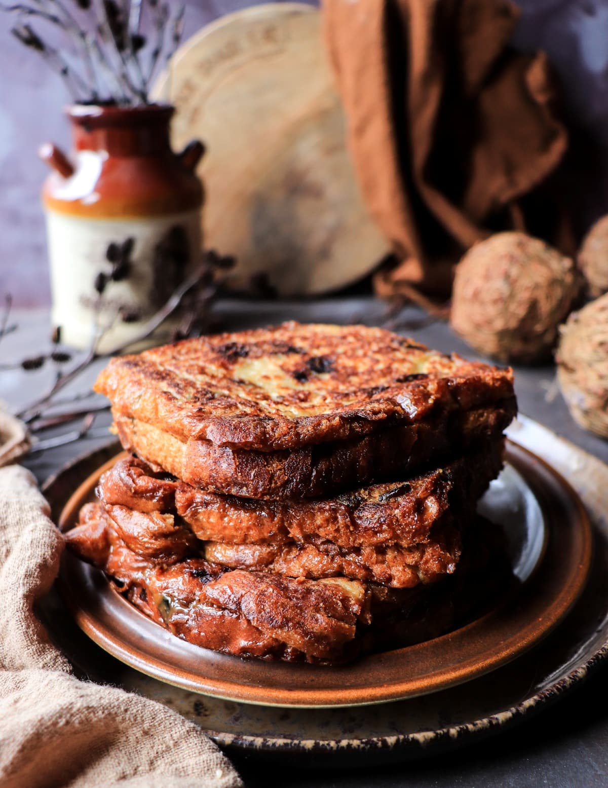 Brioche French toast stuffed with dulce de leche.