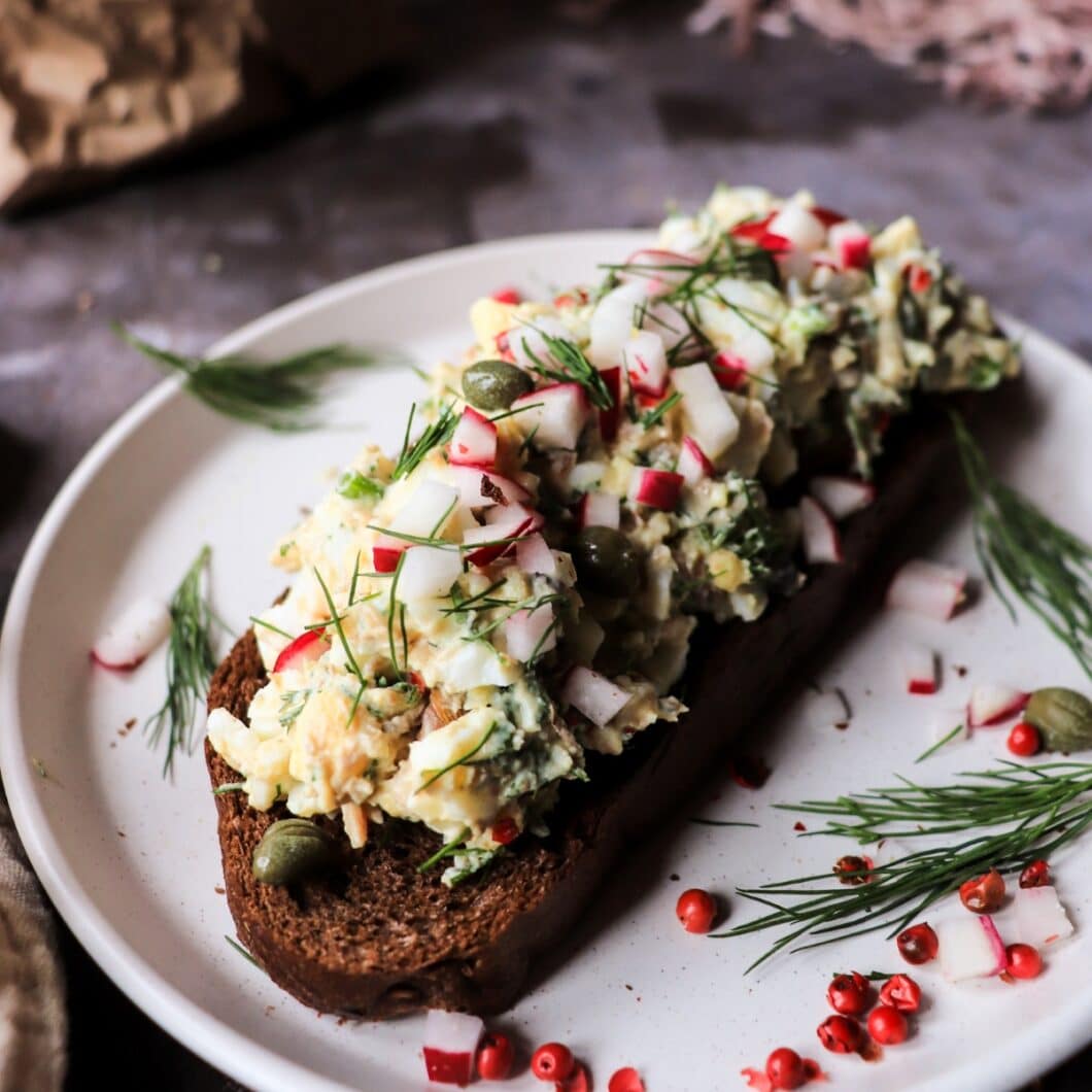 Smoked Sprat Egg Salad with Yogurt, Dill and Capers