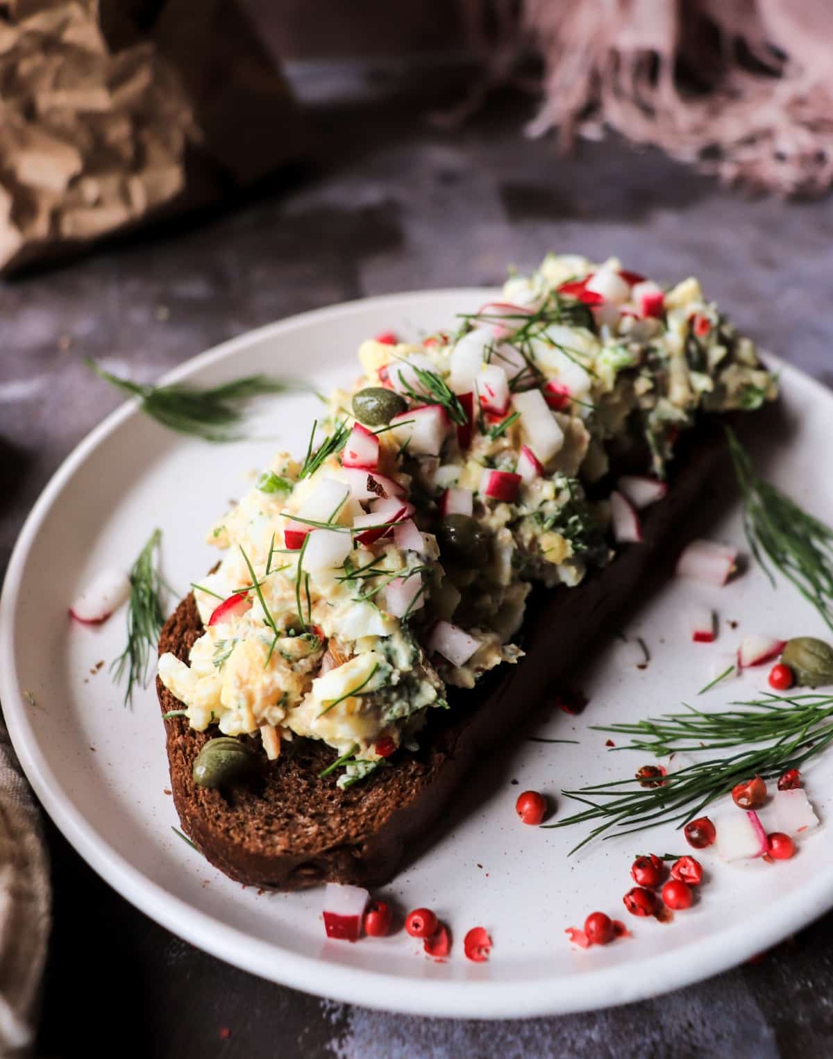 smoked sprat egg salad with dill and capers