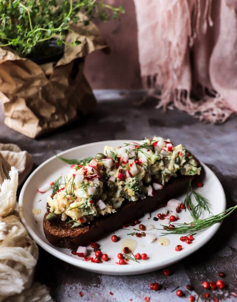 Smoked Sprat Egg Salad with Yogurt, Dill and Capers