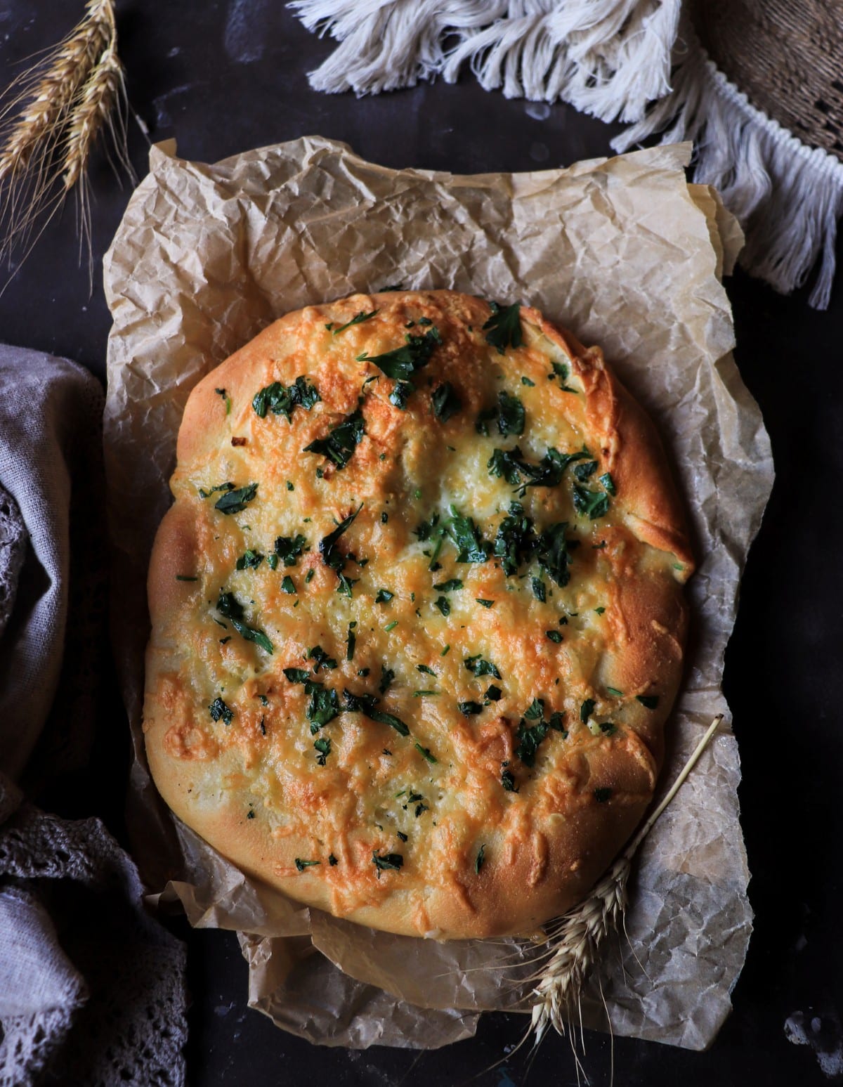 whole garlic fingers before slicing garlic cheese flatbread made with pizza dough