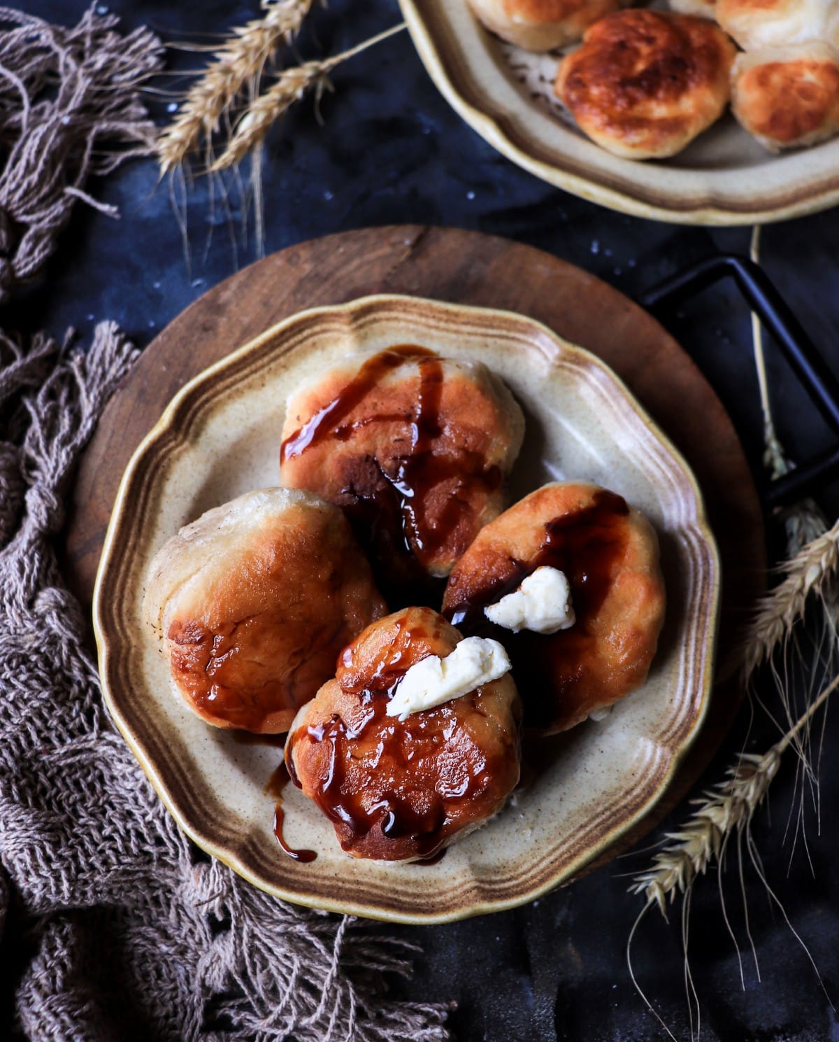 Classic Newfoundland fried bread with dark molasses drizzle.