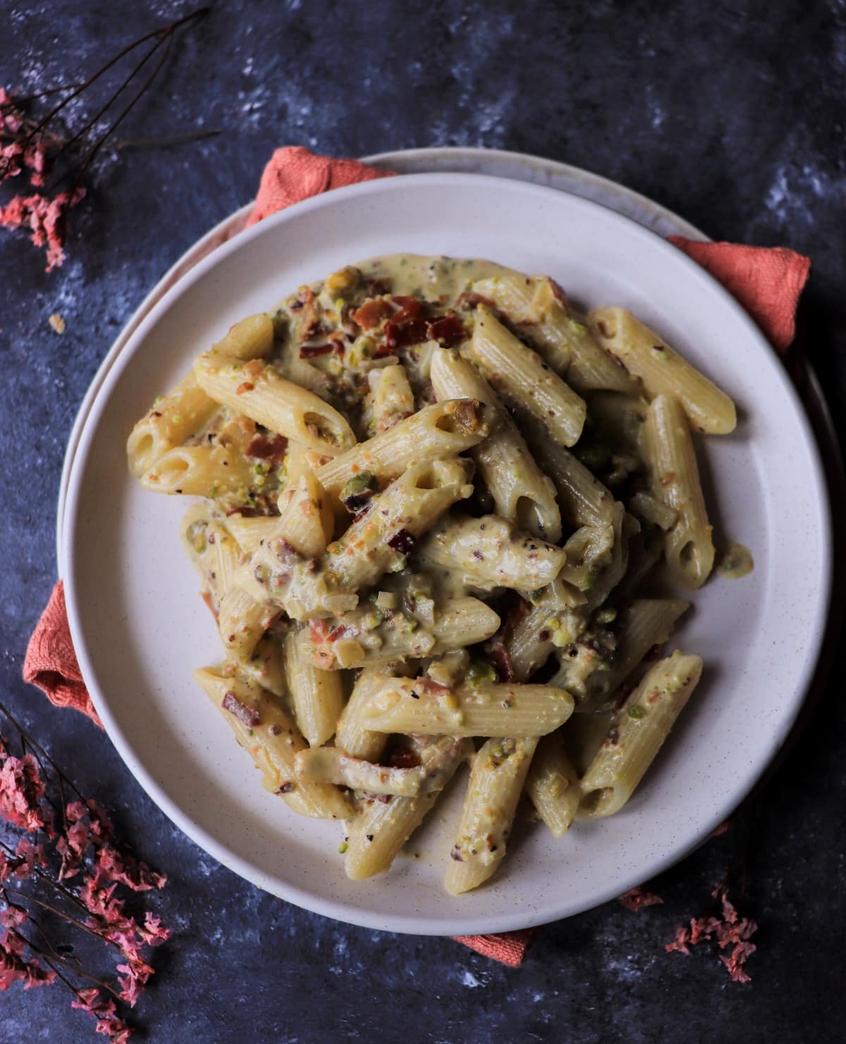 Pasta with Pistachio Cream and Crispy Speck