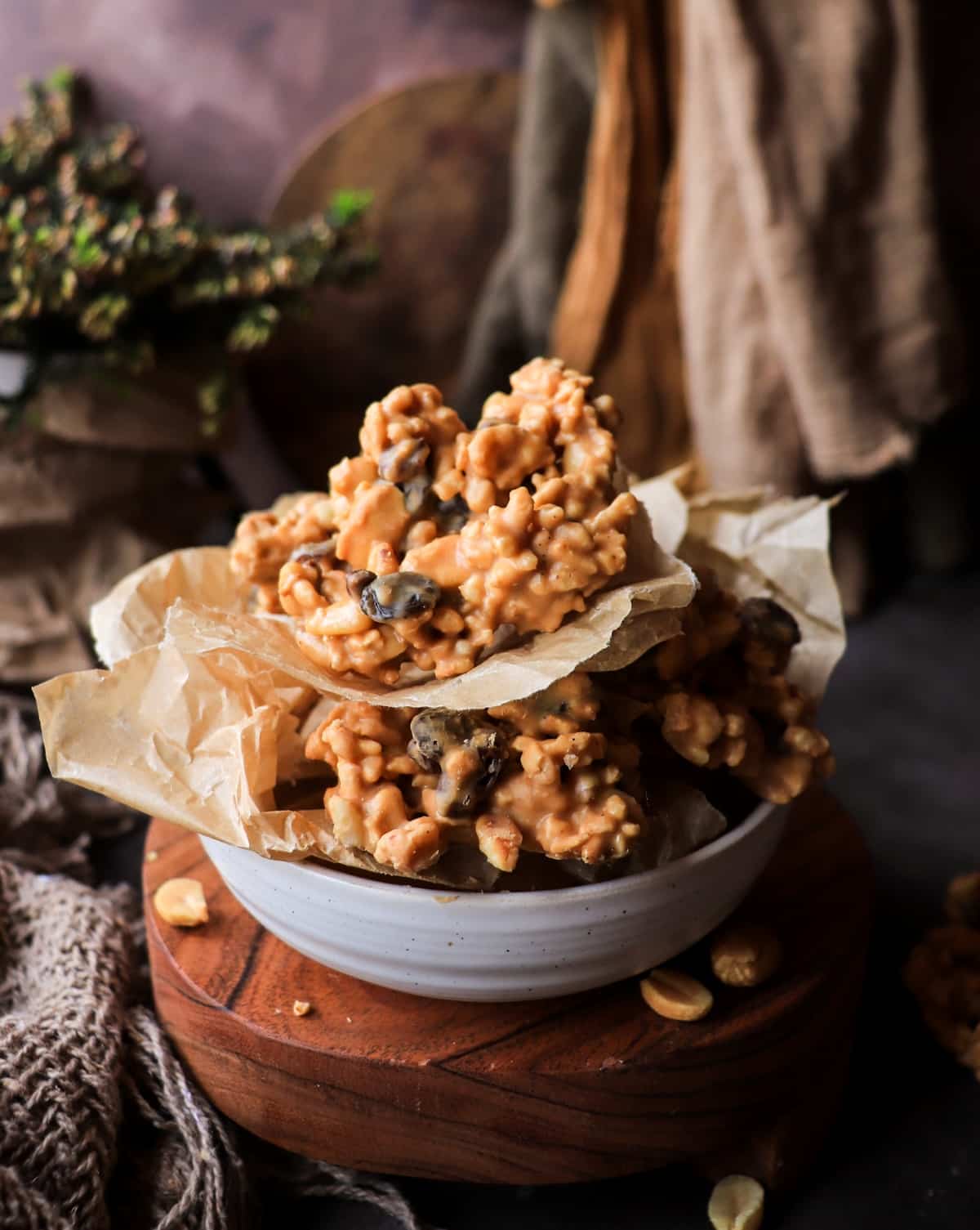 Peanut Butterscotch Cornflake Clusters with Nuts and Raisins