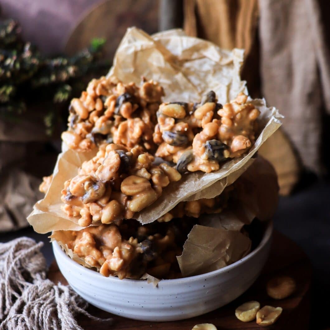 Peanut Butterscotch Cornflake Clusters with Nuts and Raisins