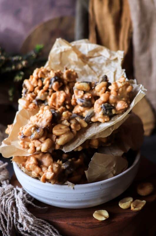 Peanut Butterscotch Cornflake Clusters with Nuts and Raisins